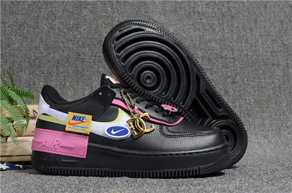 Women's Air Force 1 Low Top Black/Pink Shoes 047